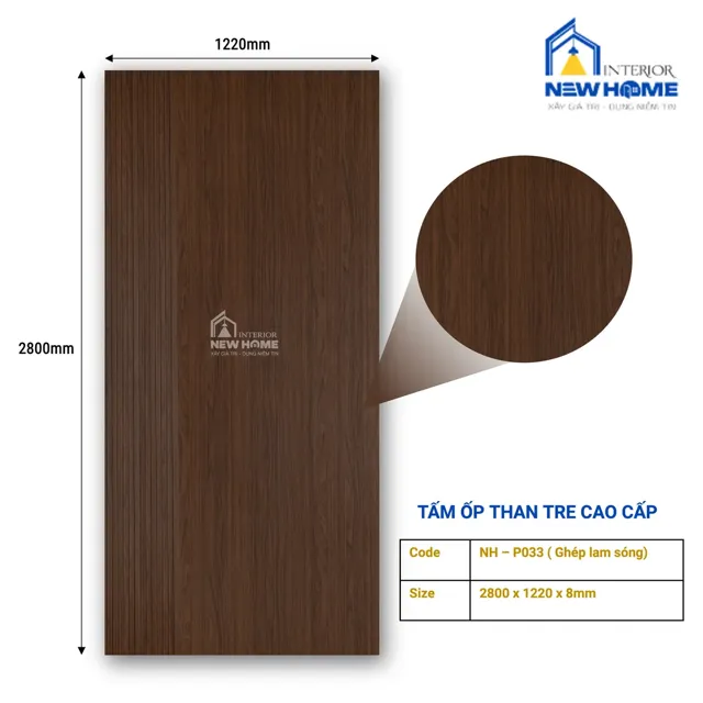 Tấm ốp than tre P033 ghép lam sóng và nẹp
