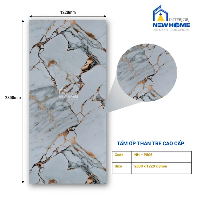 Mẫu tấm ốp than tre Newhome vân đá P506